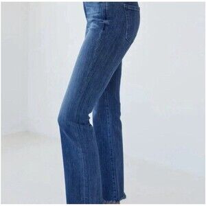 AYR The Pop High Rise Straight Leg Jeans Medium Wash Raw Hem Size 28S